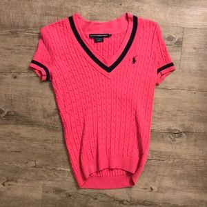 cable knit v neck tennis sweater